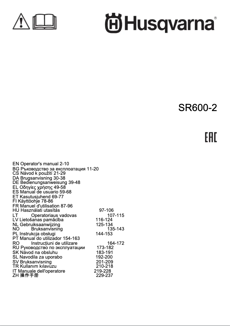 Page 1 of the manual User Manual Husqvarna SR600-2