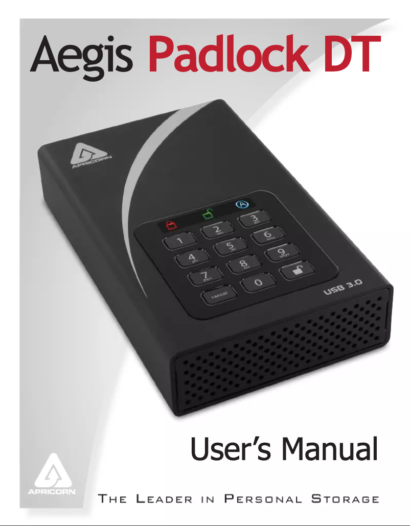Page 1 of the manual User Manual Apricorn Aegis Padlock DT 10TB