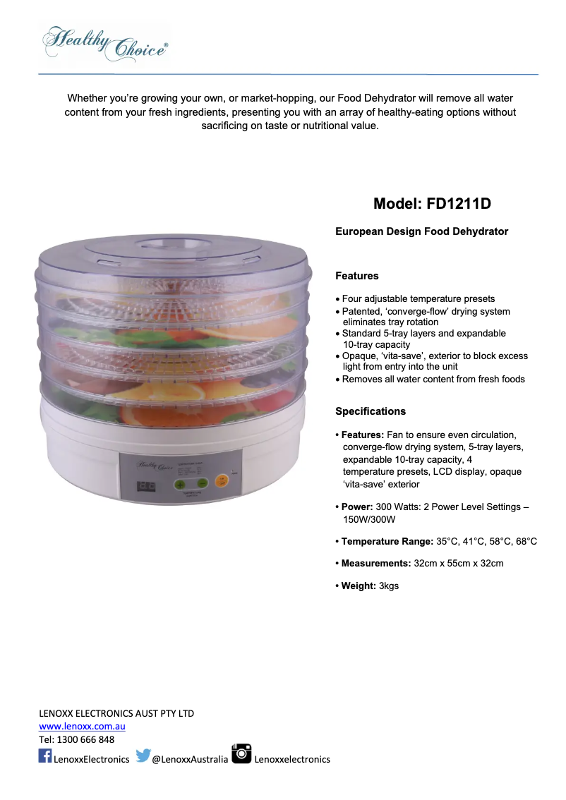 Page 1 of the manual Technical Sheet Healthy Choice FD1211D