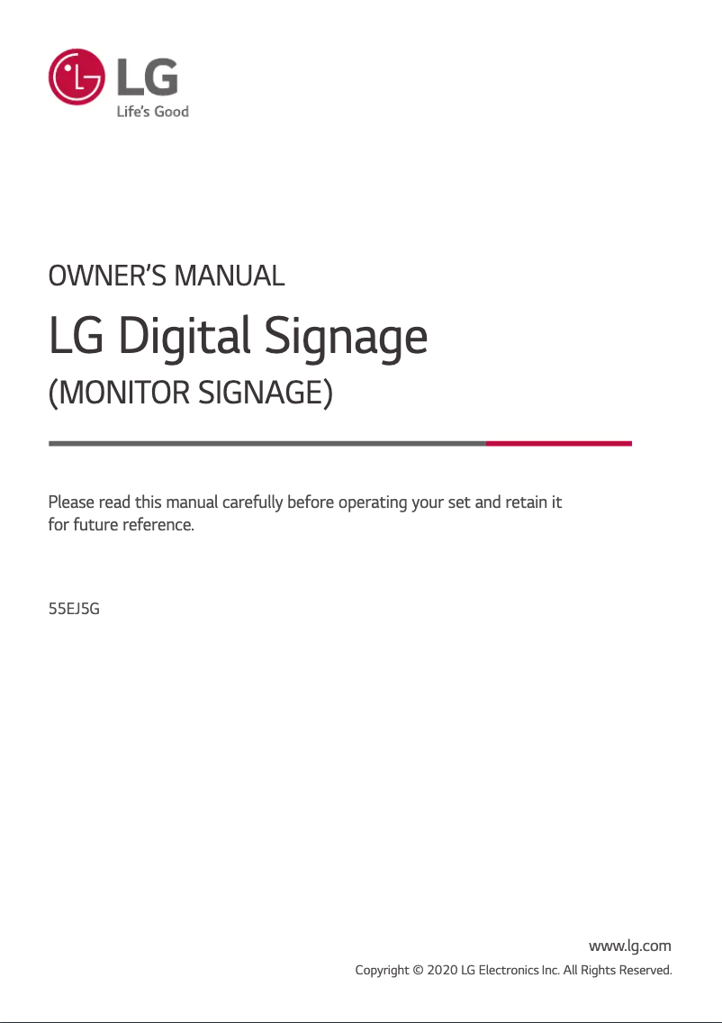 First page image of the manual for 55EJ5G