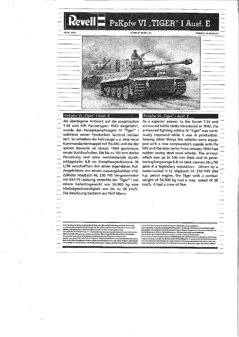 First page image of the manual for PzKpfw VI Tiger I Ausf.E