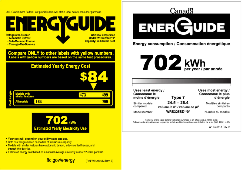 Page 1 of the manual Energy Label Whirlpool WRS325SDHW