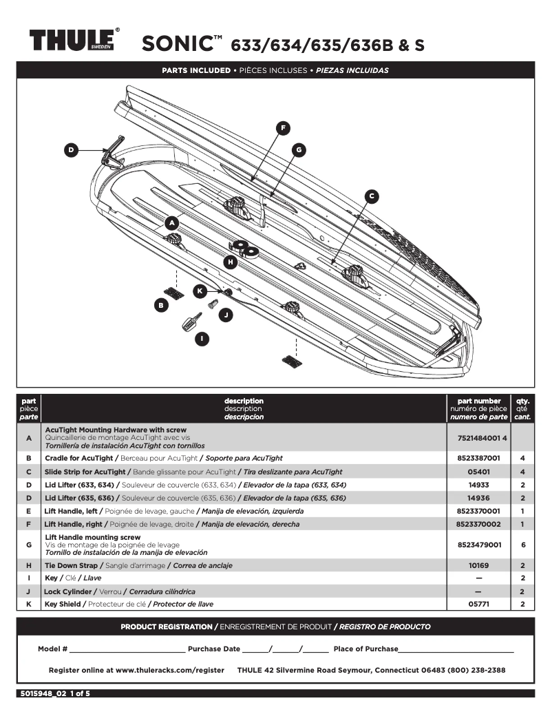Page 1 de la notice Manuel utilisateur Thule SONIC 636B
