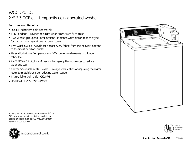 Page 1 of the manual User Manual GE WCCD2050JWC