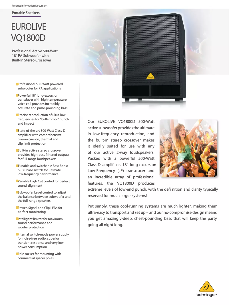 First page image of the manual for Eurolive VQ1800D