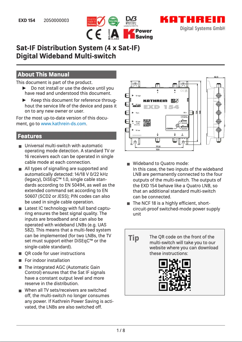 Image de la première page du manuel de l'appareil EXD 154