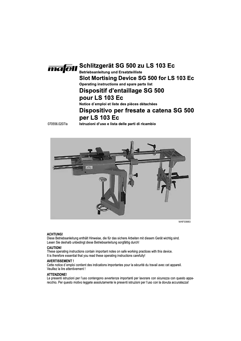 First page image of the manual for SG 500