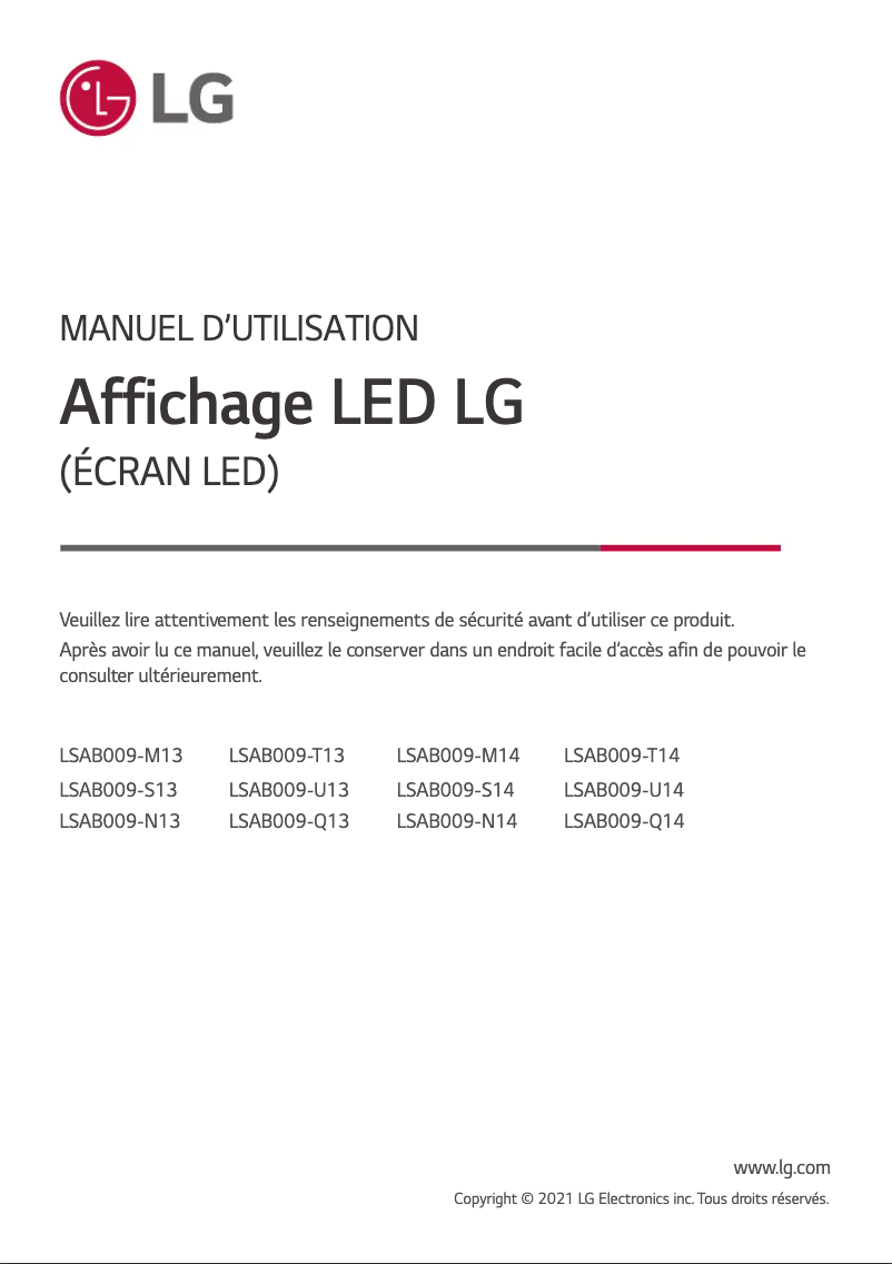Page 1 of the manual User Manual LG LSAB009-S14