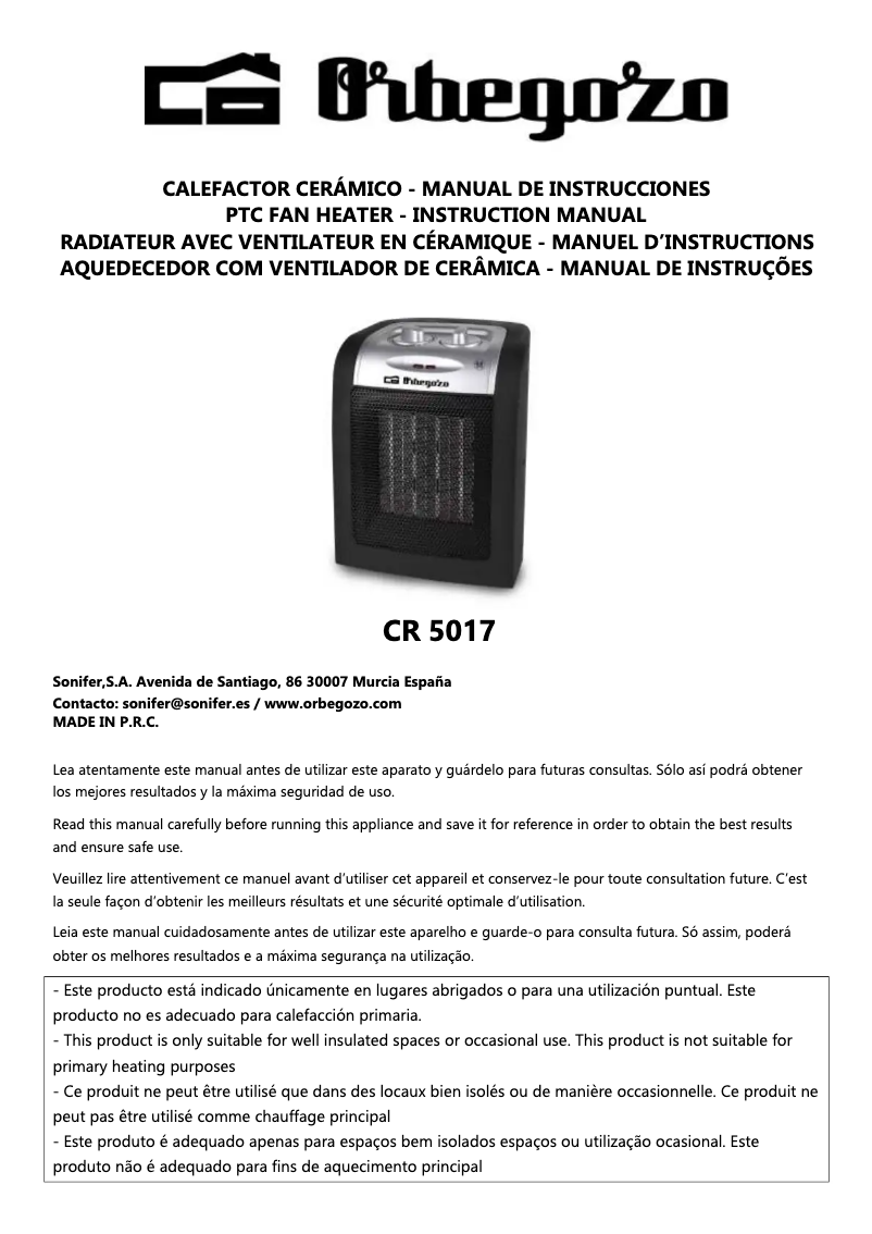 Page 1 of the manual User Manual Orbegozo CR 5022