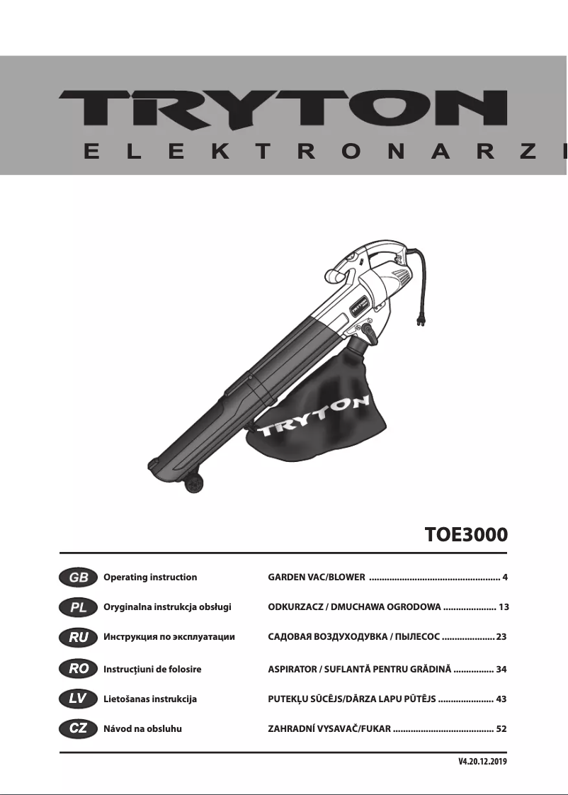 Page 1 of the manual User Manual Tryton TOE3000