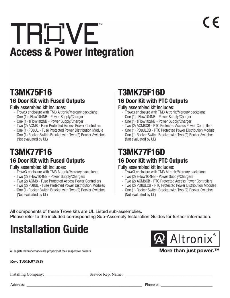 Page 1 of the manual User Manual Altronix T3MK75F16