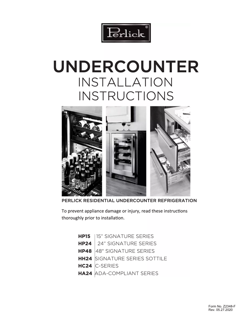 Page 1 of the manual Installation Guide Perlick C-Series HC24RB35