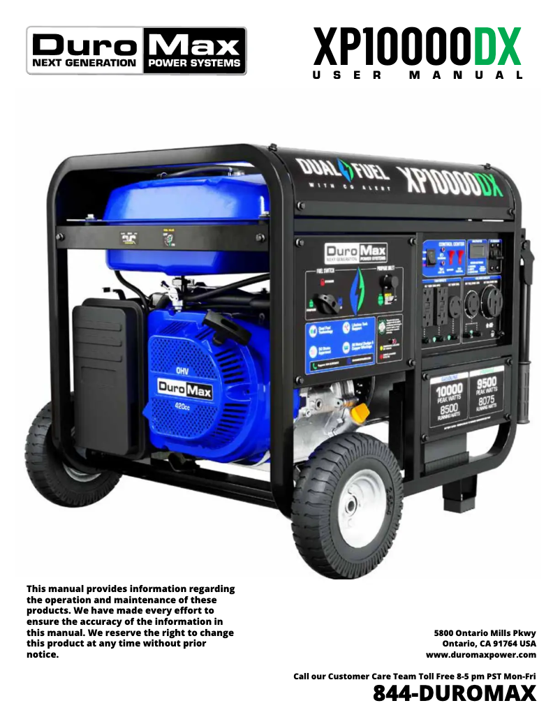Page 1 of the manual User Manual DuroMax XP10000DX