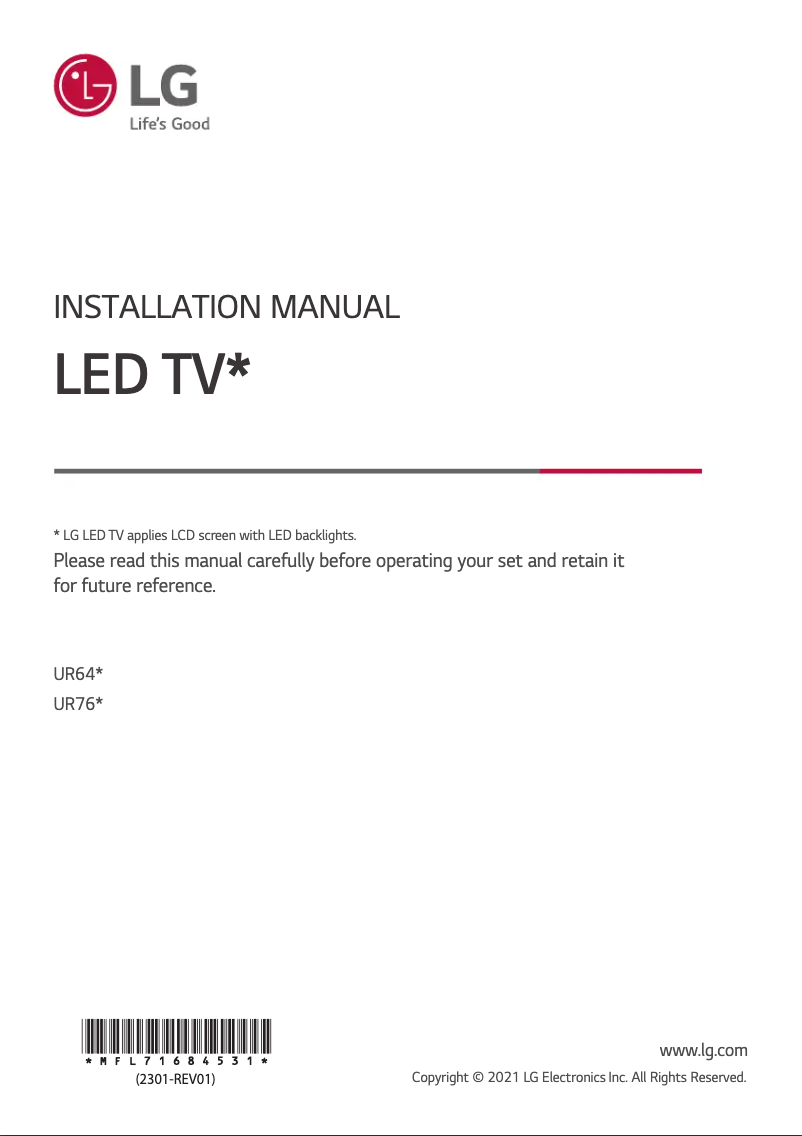 Page 1 of the manual User Manual LG 86UR640S0ZD