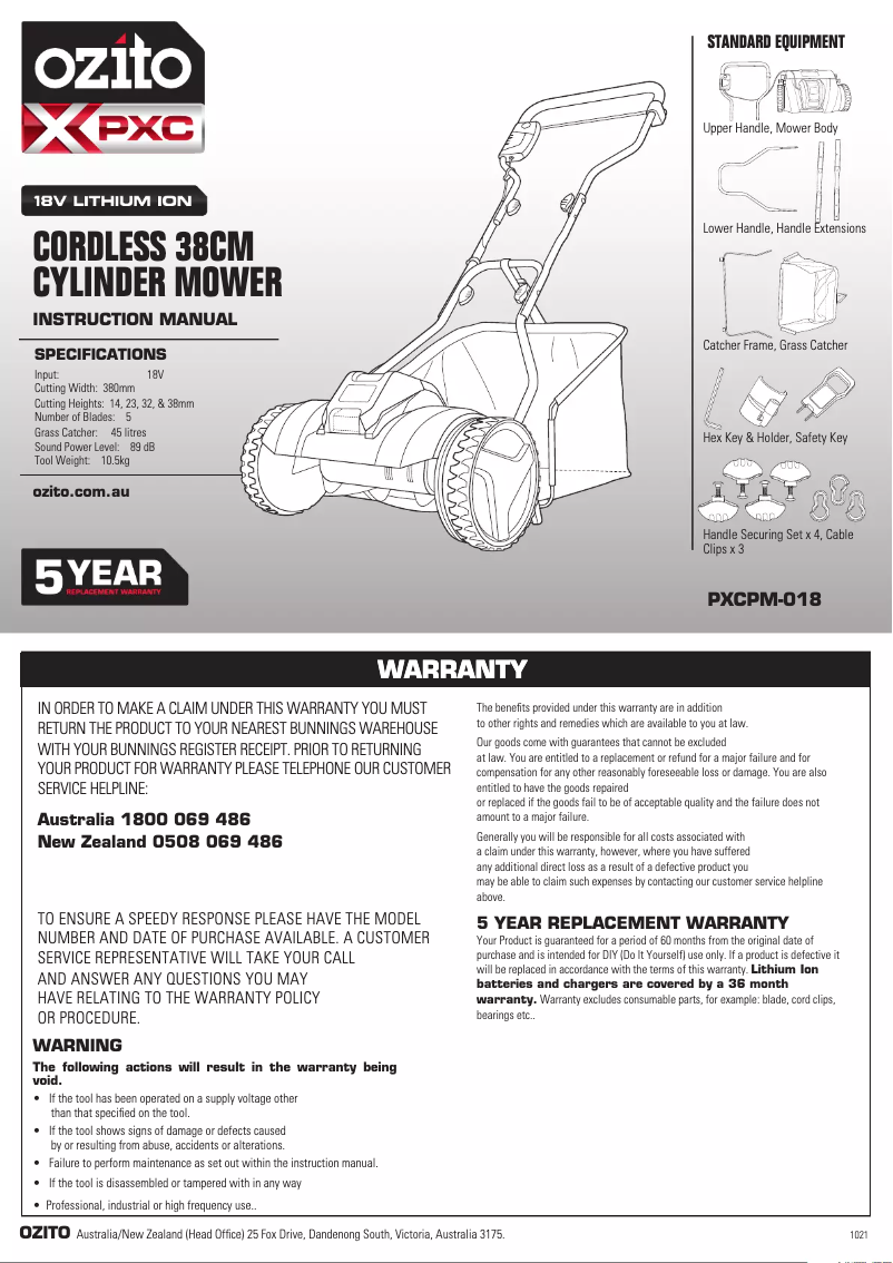 Page 1 of the manual User Manual Ozito PXCPM-018