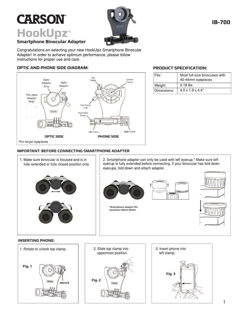 First page image of the manual for HookUpz IB-700