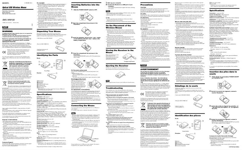 Page 1 of the manual User Manual Sony SMU-WM100
