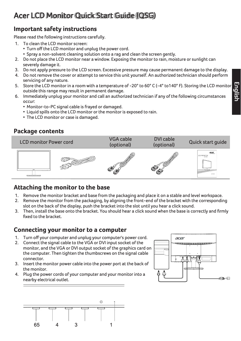 Page 1 of the manual Quick Start Guide Acer EB192QA