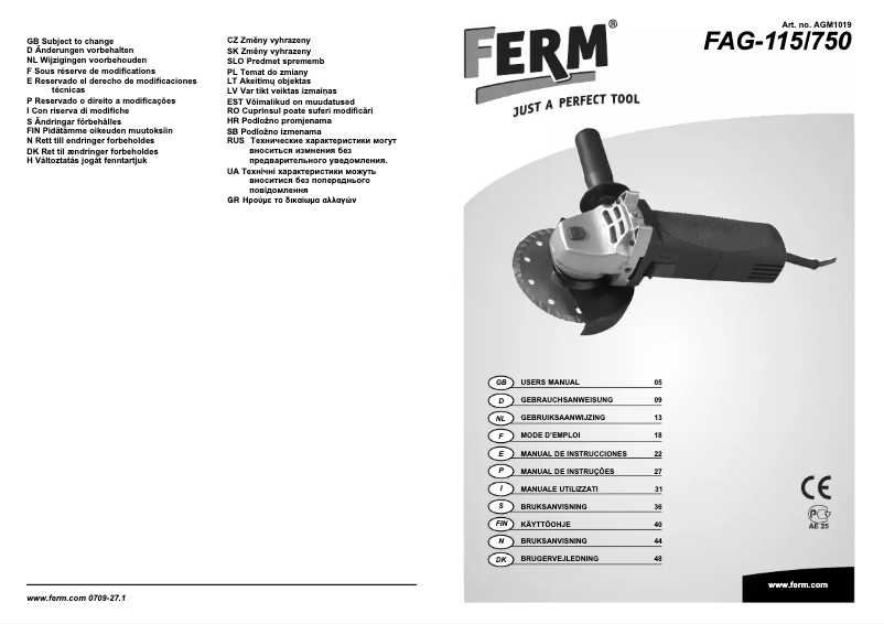 First page image of the manual for FAG-115/750