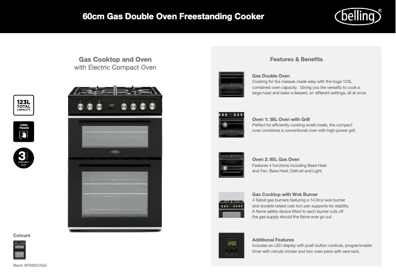 Page 1 of the manual Technical Sheet Belling BFS60DOGG
