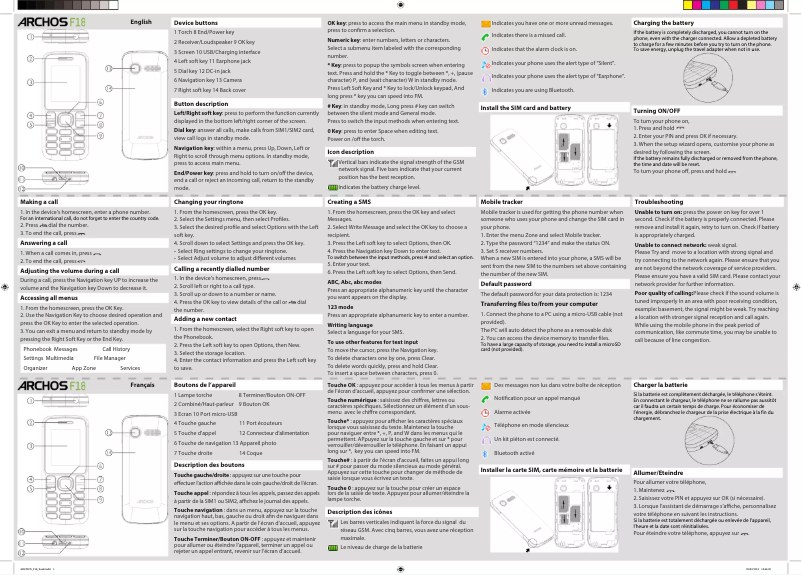 Page 1 of the manual Instruction Manual Archos F18