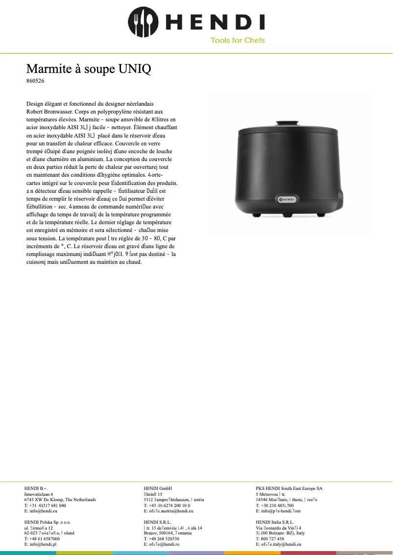 Page 1 of the manual Technical Sheet Hendi 860533