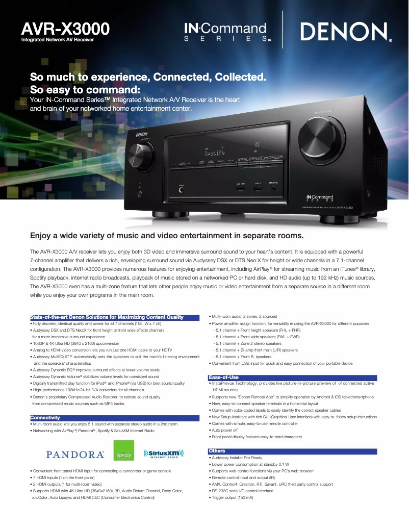 First page image of the manual for AVR-X3000