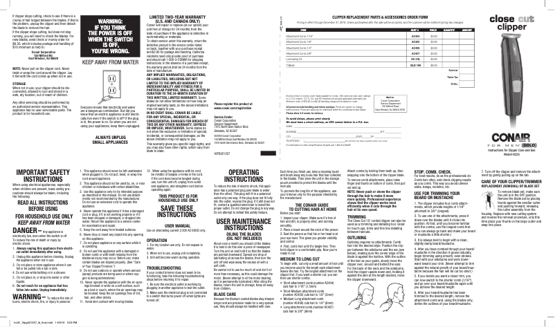 Page 1 of the manual User Manual Conair HC25