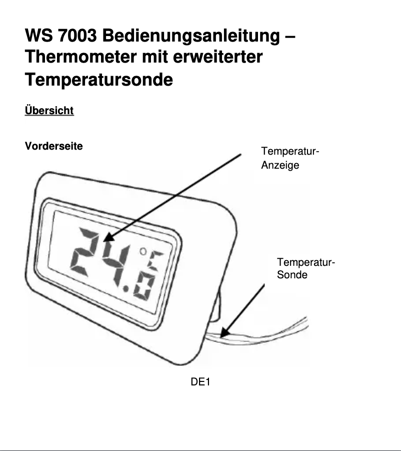 First page image of the manual for WS 7003