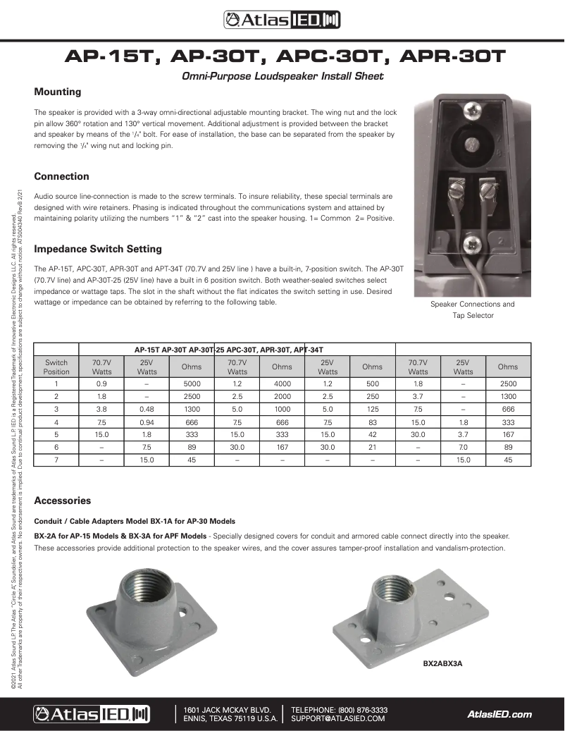 Page 1 of the manual Installation Guide Atlas Sound AP-30T