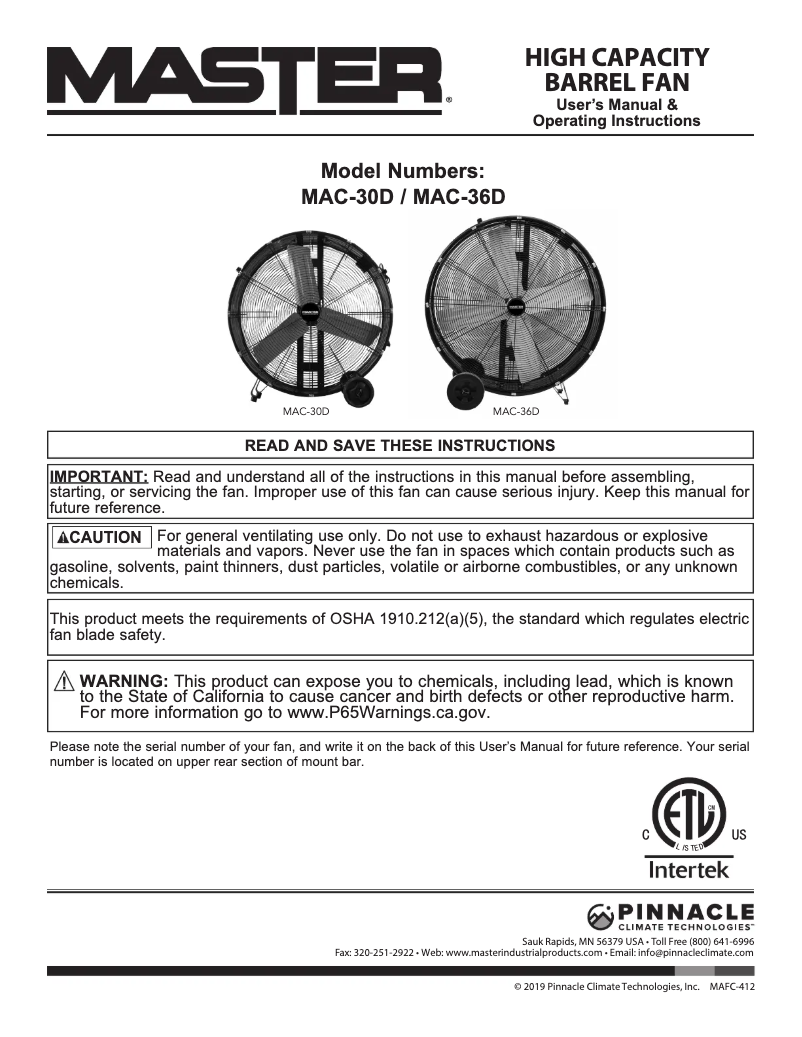 First page image of the manual for MAC-30D