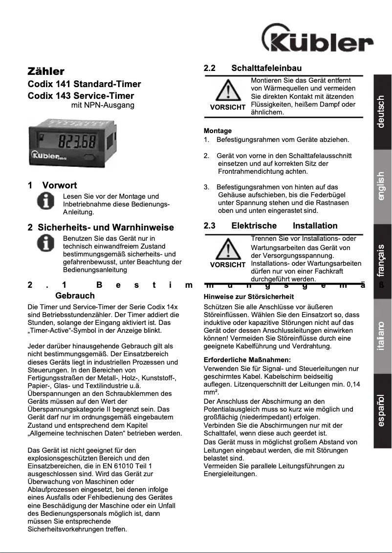 First page image of the manual for Codix 141