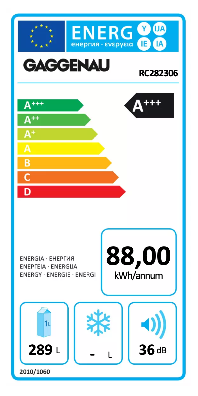 Page 1 of the manual Energy Label Gaggenau RC282306