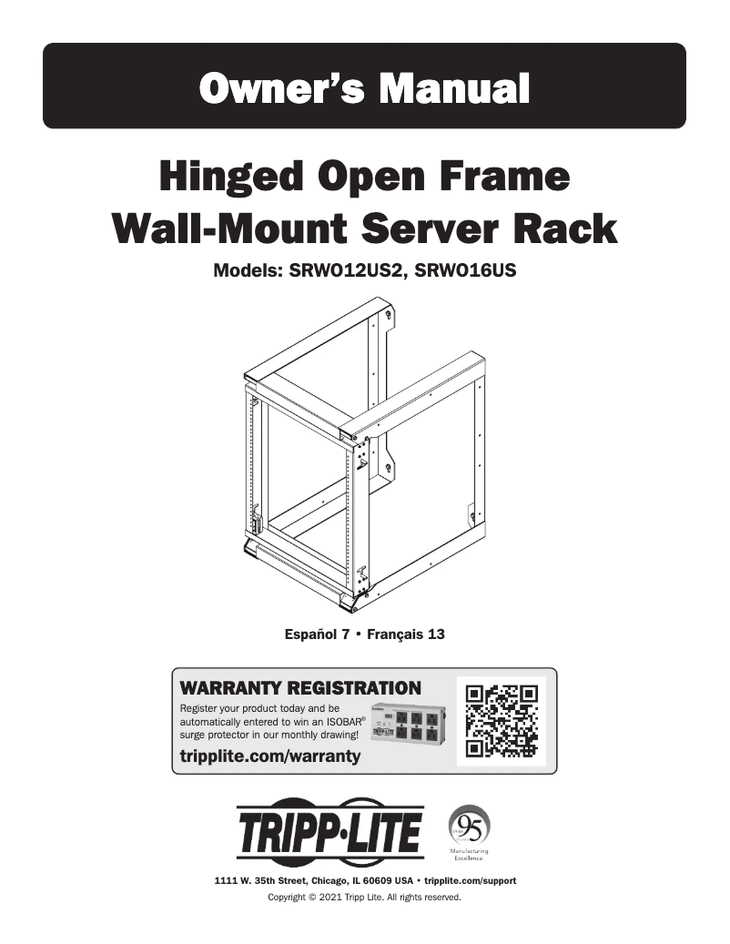 First page image of the manual for SmartRack SRWO16US