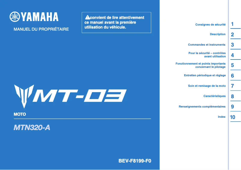First page image of the manual for MT-03 (2022)