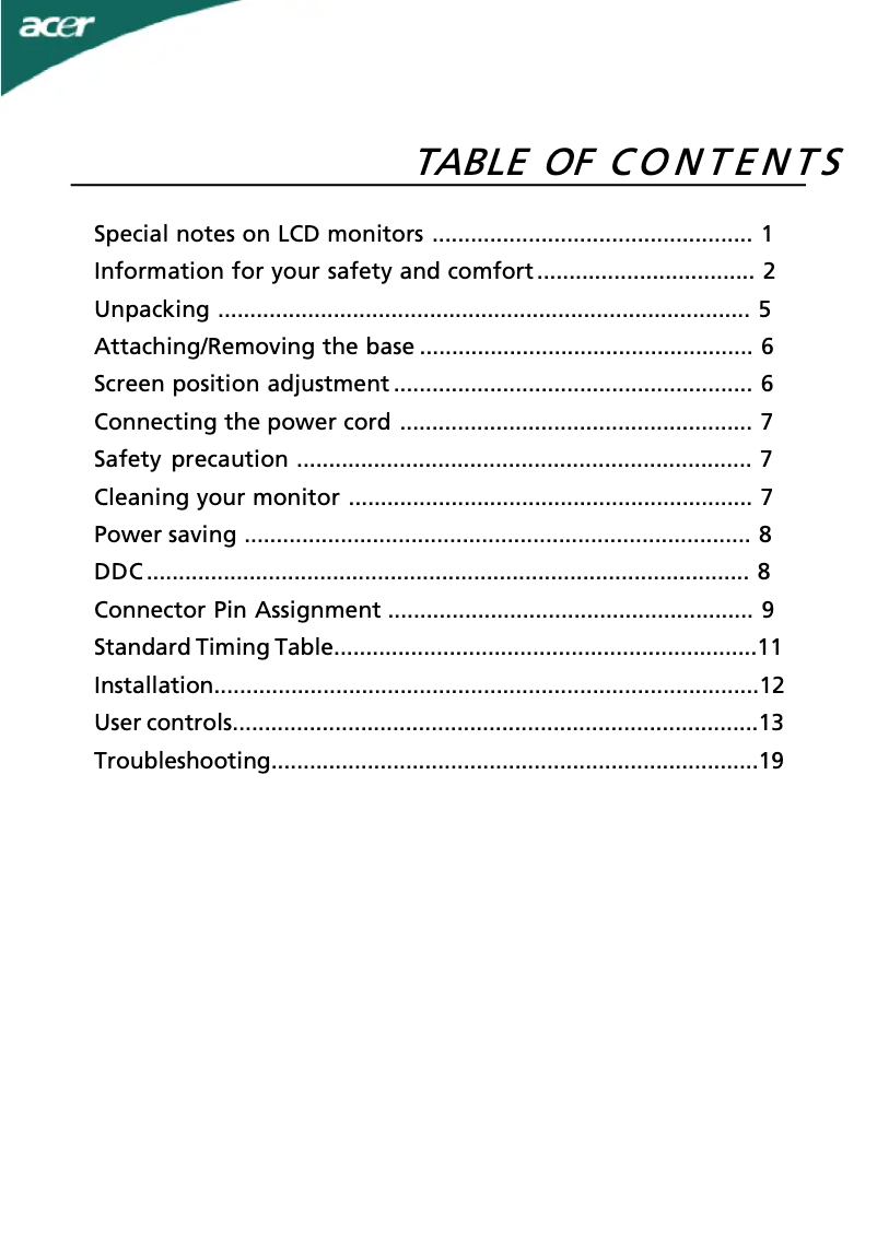 Page 1 of the manual User Manual Acer Premium P225H