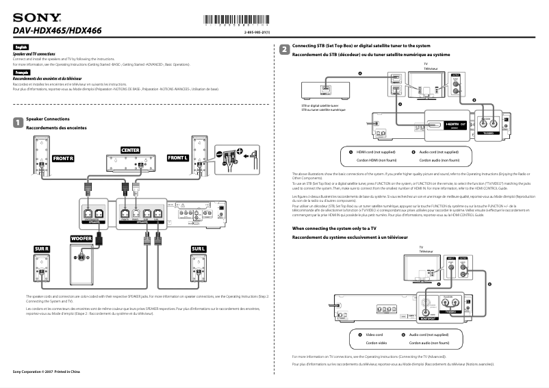 Page 1 of the manual Installation Guide Sony DAV-HDX465