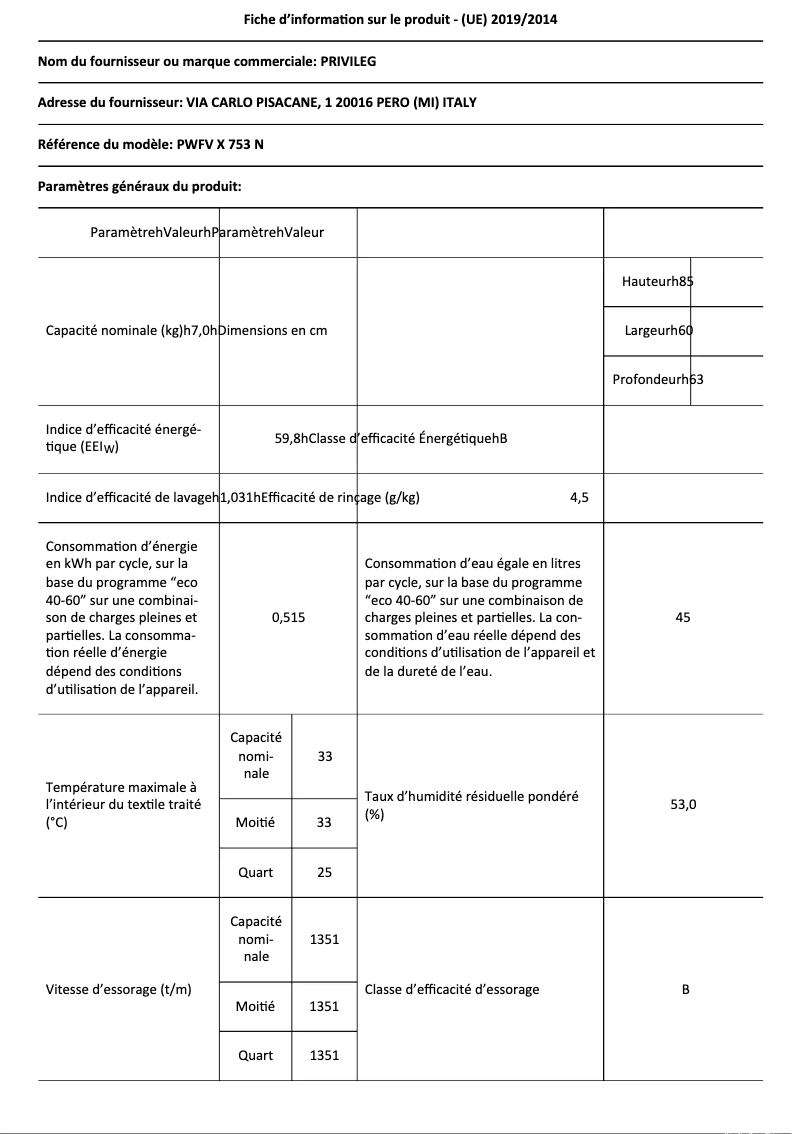 First page image of the manual for PWFV X 753 N