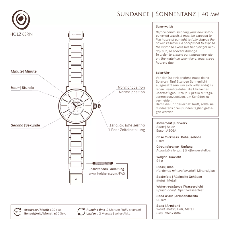 Page 1 of the manual User Manual Holzkern Sonnenfleck
