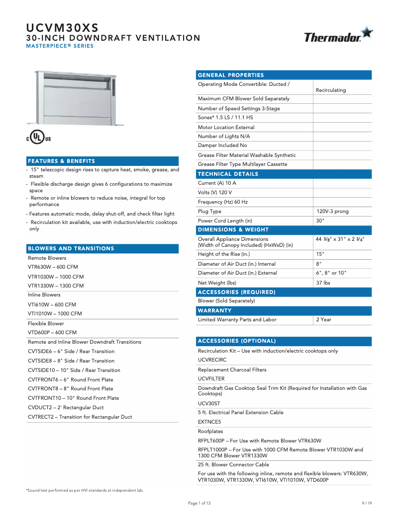 First page image of the manual for UCVM30XS