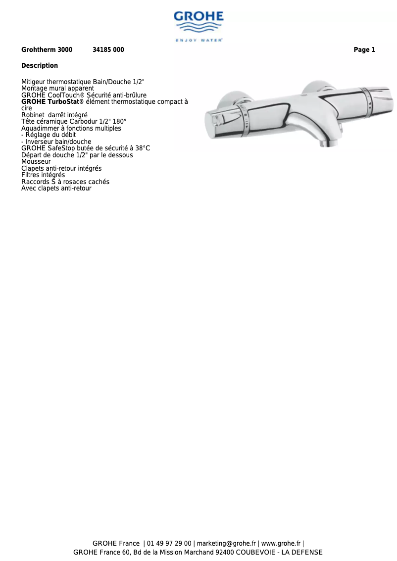 First page image of the manual for Grohtherm 3000