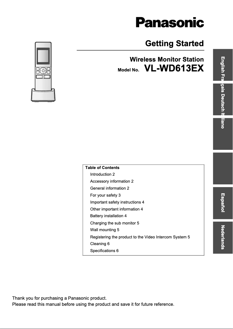 Page 1 of the manual User Manual Panasonic VL-WD613EX