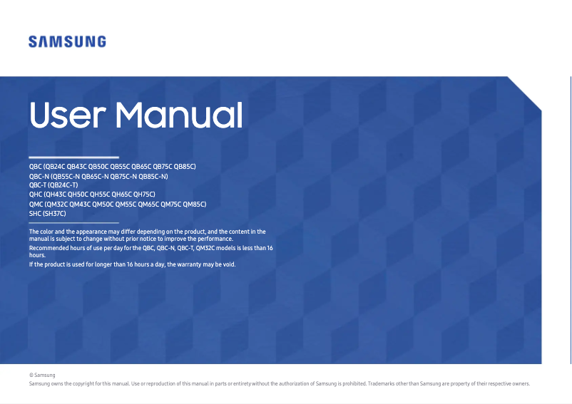 Page 1 of the manual User Manual Samsung LH24QBCEBGC