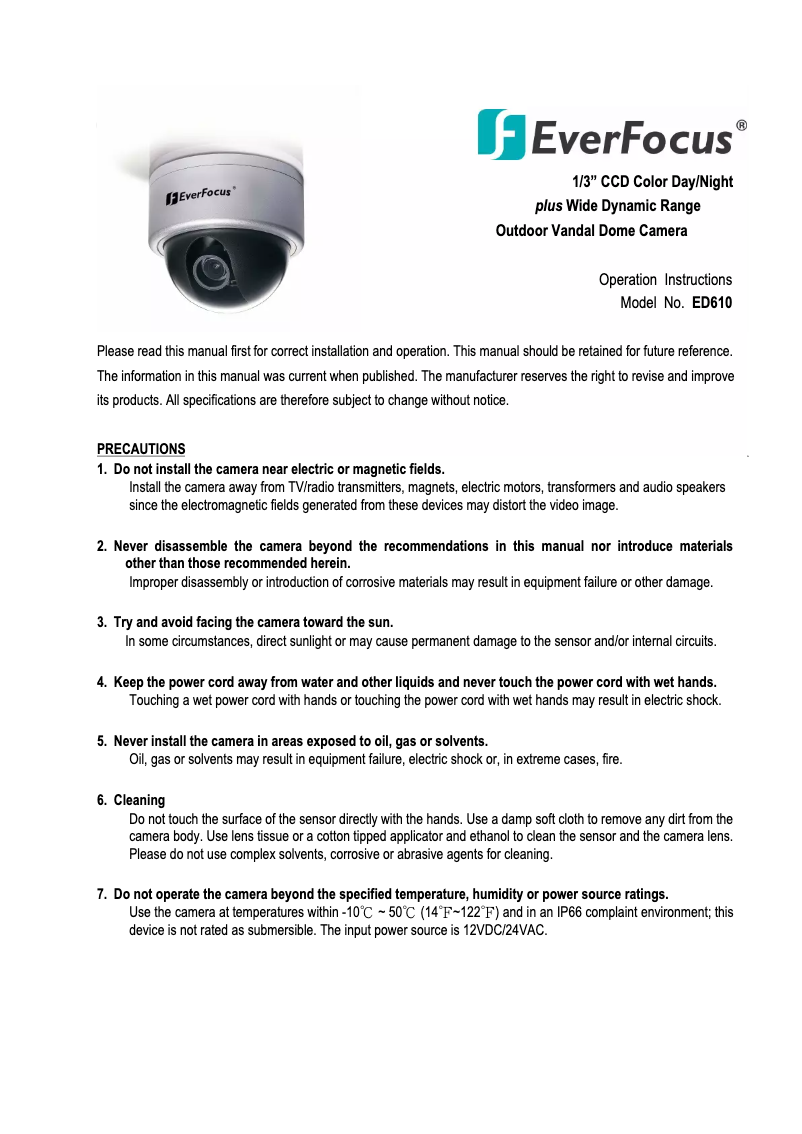 Page 1 of the manual User Manual EverFocus Polestar II ED610
