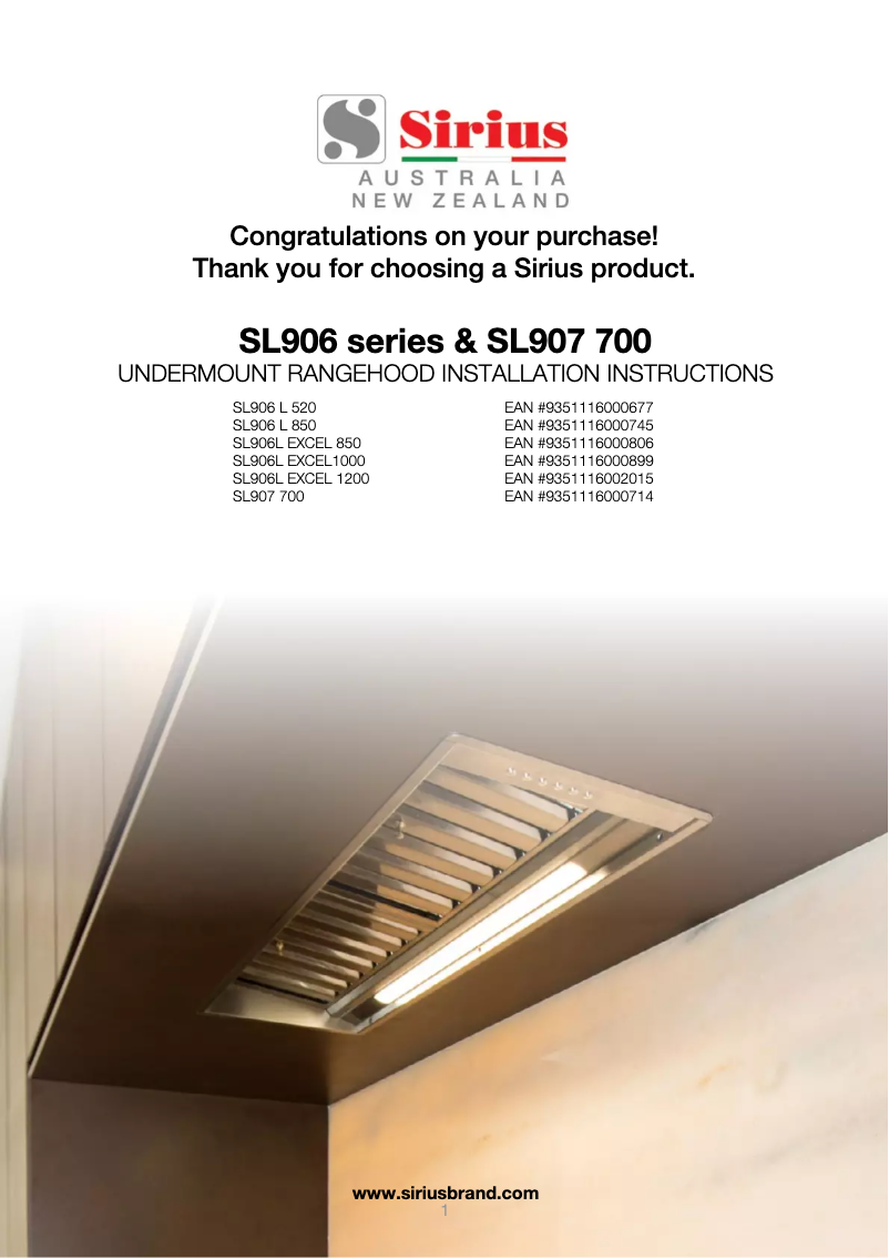 Page 1 of the manual User Manual Sirius SL906-L Excel 1000