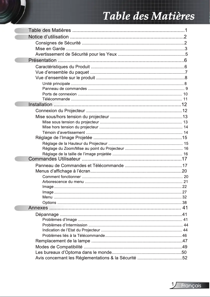 Page 1 of the manual User Manual Optoma EW330e