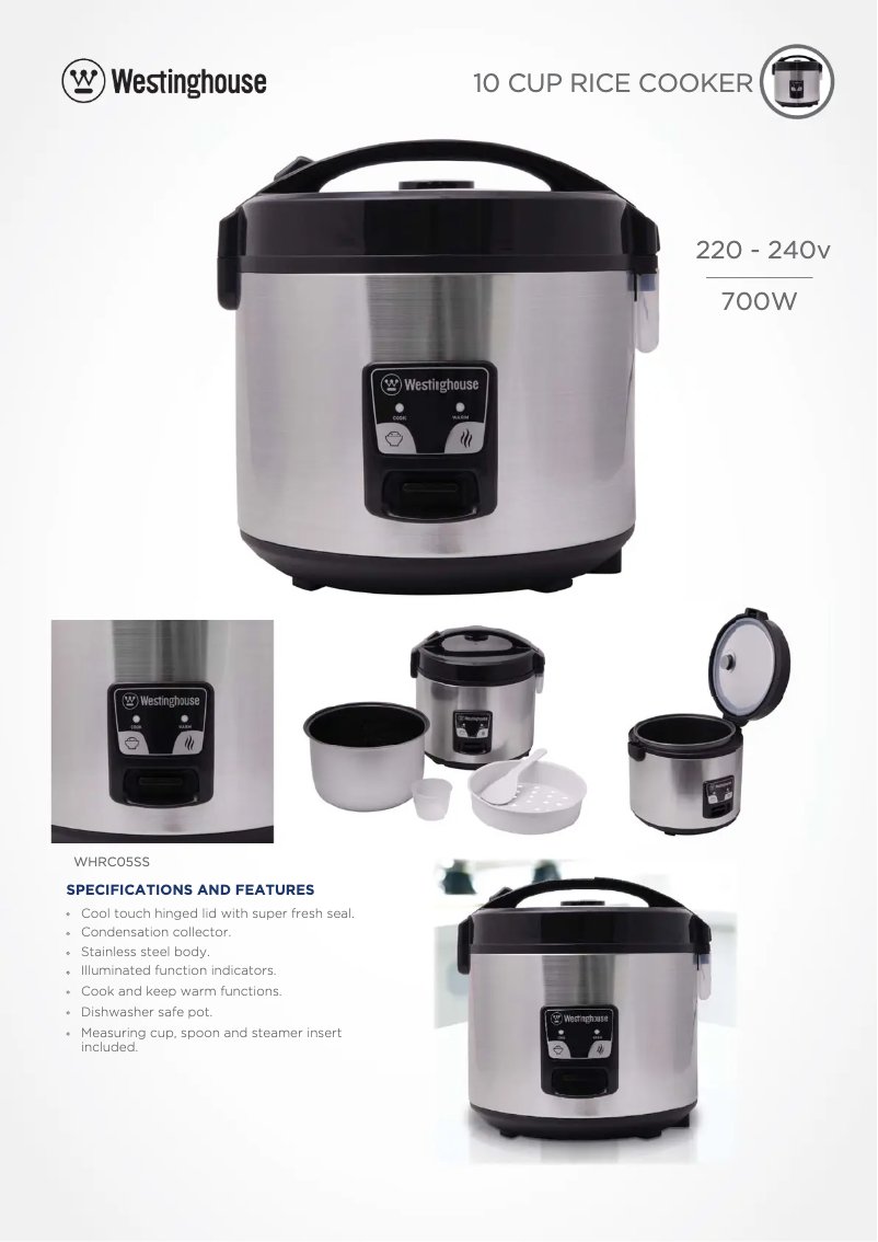 Page 1 of the manual Technical Sheet Westinghouse WHRC05SS