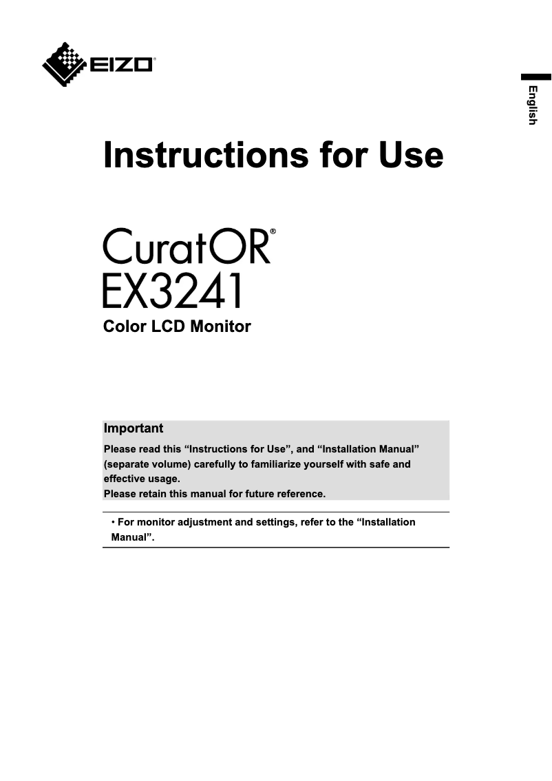 Page 1 of the manual User Manual Eizo CuratOR EX3241