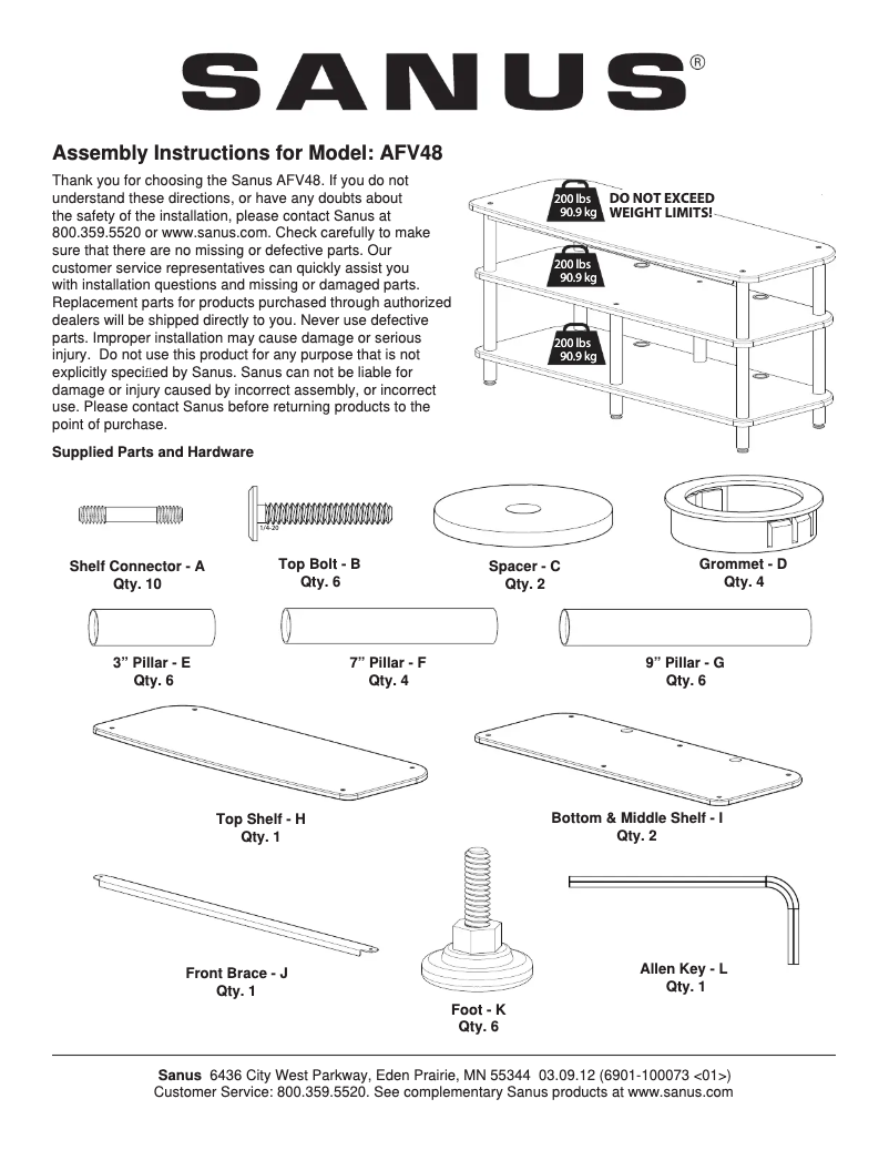 Page 1 of the manual User Manual Sanus AFV48