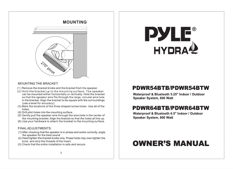 First page image of the manual for PDWR54BT